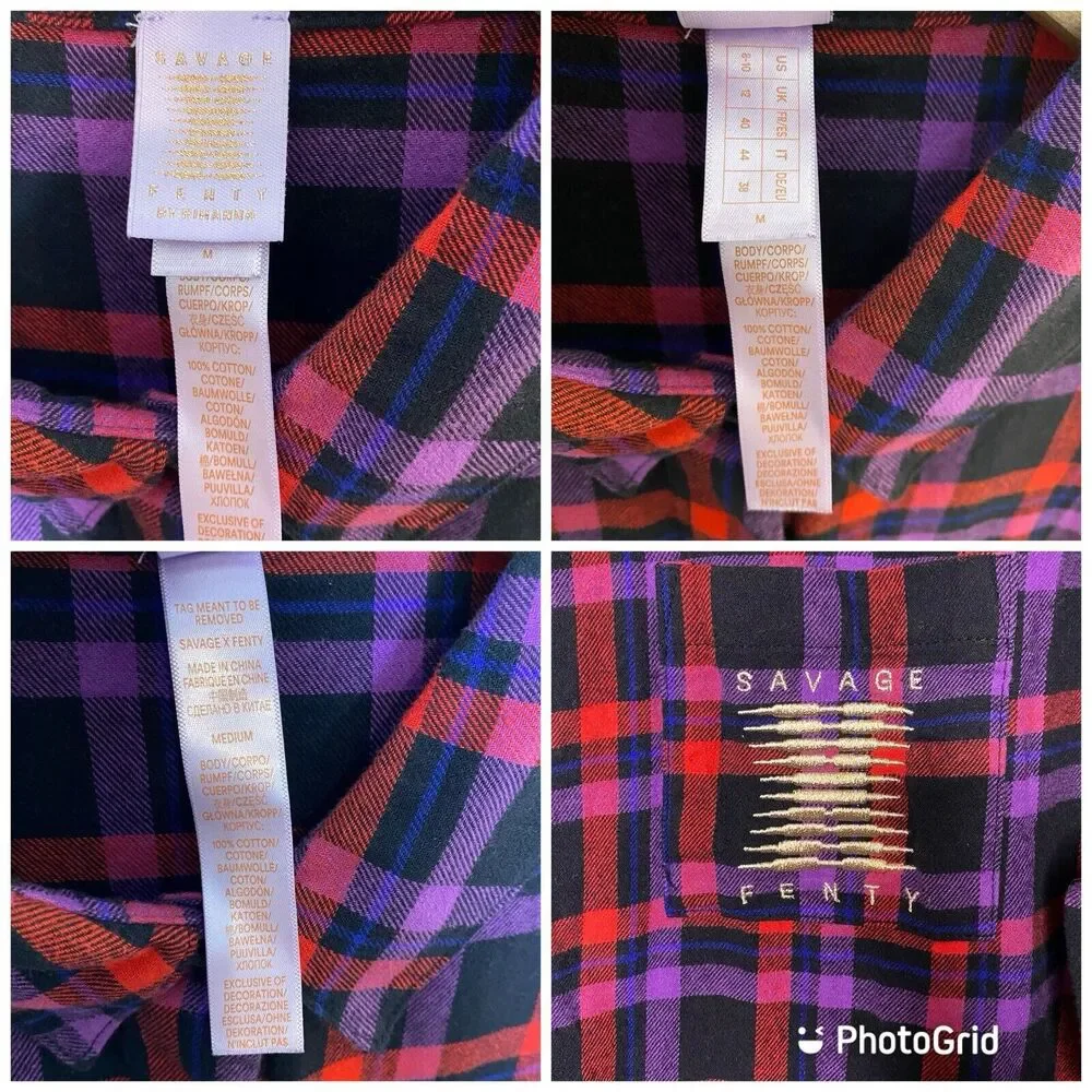 Savage Fenty Night Star Chaser Flannel Sleep Top‎ Red Purple Black Women’s 8-10 - Picture 7 of 8
